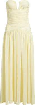 Nia Beverly Ruched Strapless Chiffon Maxi Dress