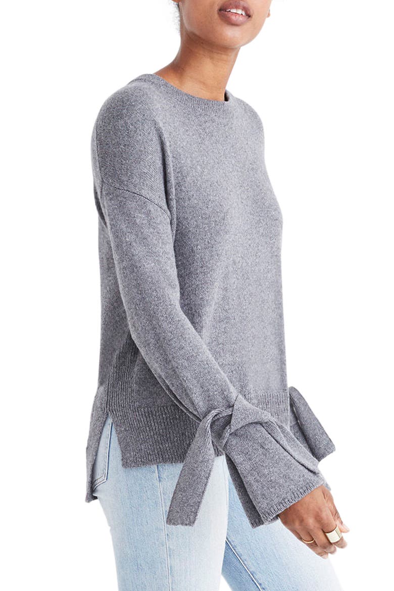 Tie Cuff Pullover Sweater, Alternate, color, HEATHER MEDIUM GREY