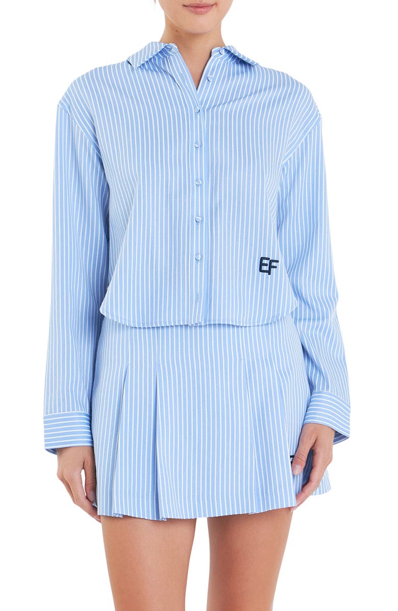 English Factory Sports Club Stripe Crop Button-Up Shirt, Main, color, 
