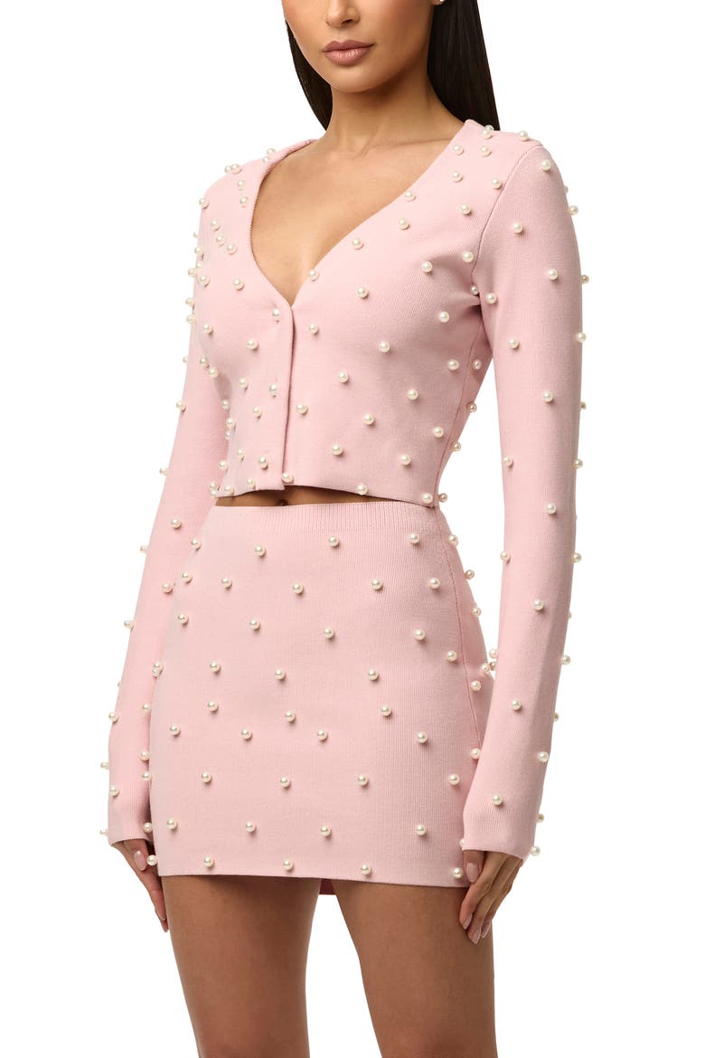 Crop Faux Pearl Cardigan, Alternate, color, COTTON CANDY
