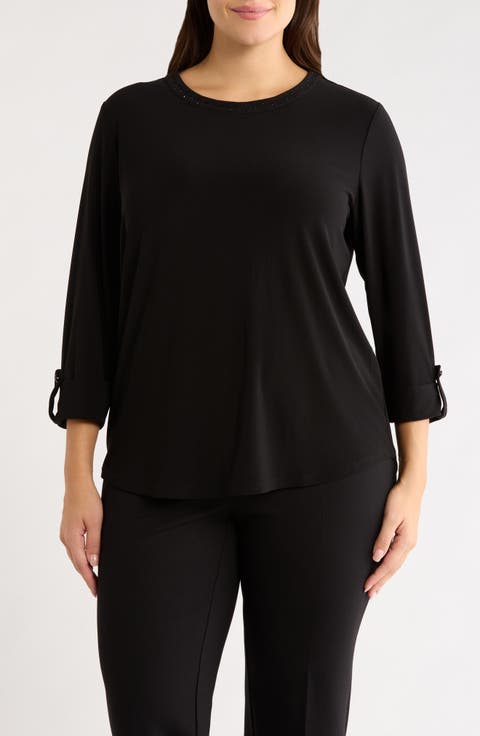 Heatset Crystal Three-Quarter Sleeve Top