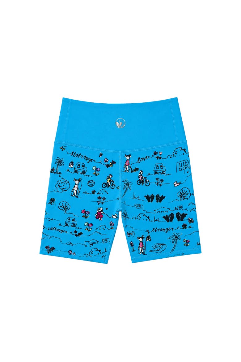 Scribble Printed Activewear Bike Shorts, Alternate, color, Blue Multi