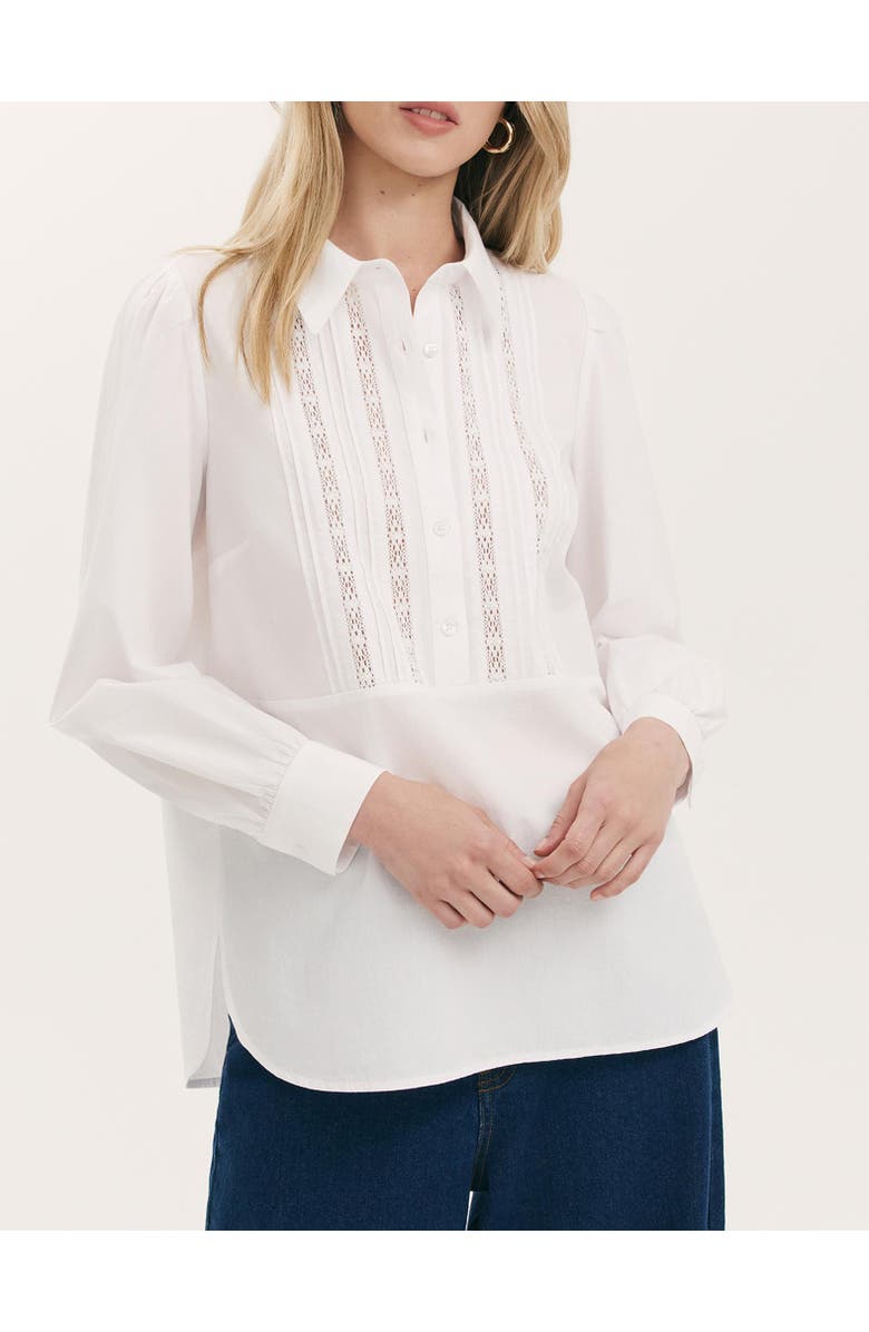 Finery London Remy Lace Detail Cotton Shirt, Alternate, color, White