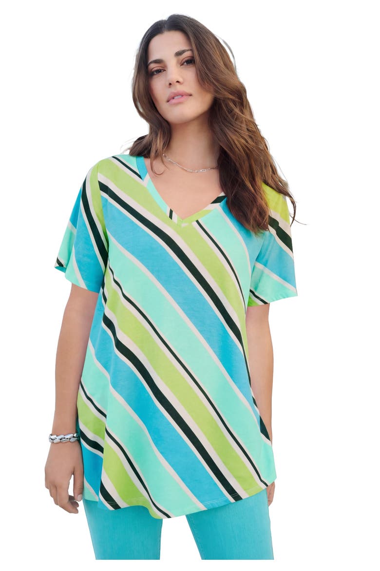Plus Size Ultimate Short Sleeve Swing Tee, Main, color, OCEAN MULTI STRIPE