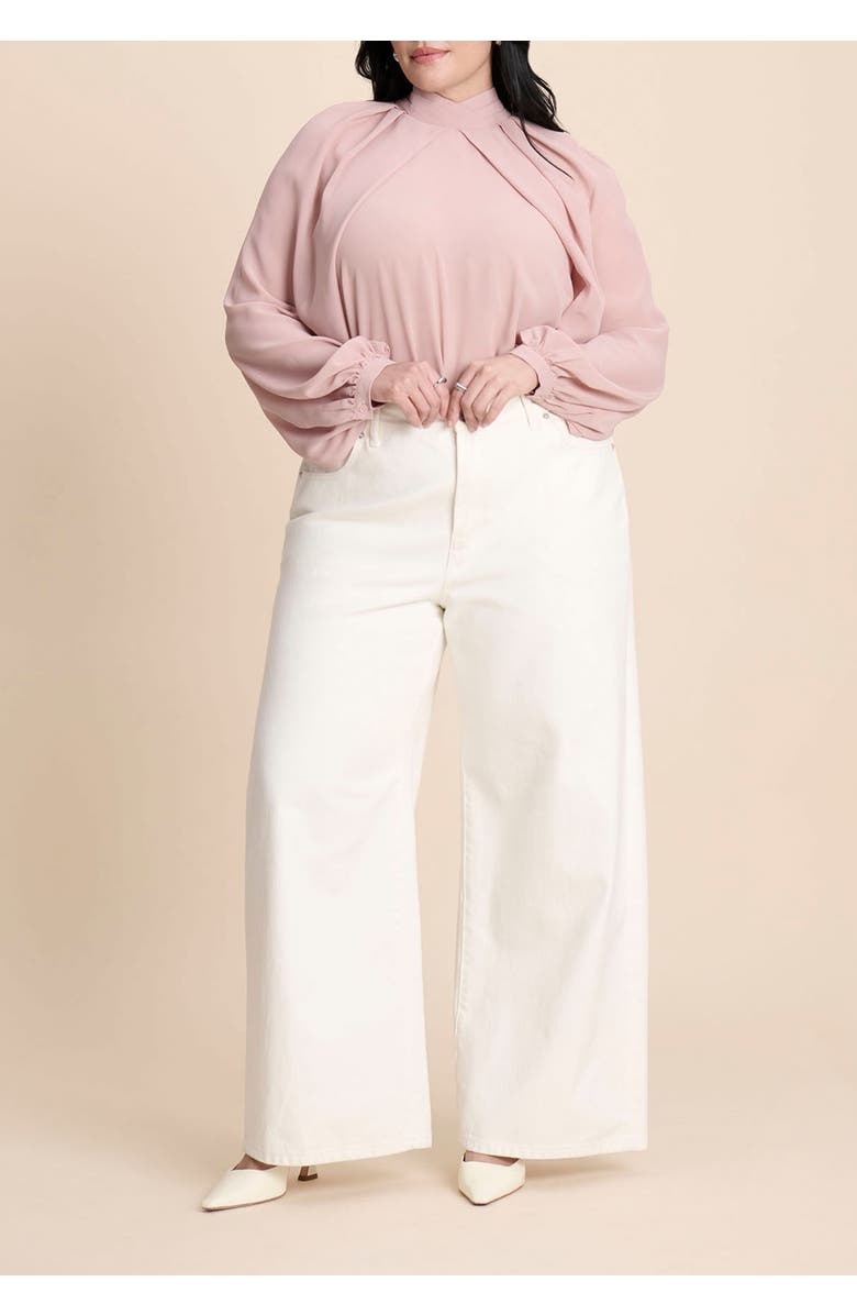 ELOQUII Draped Sleeve Chiffon Top, Alternate, color, Pinkish Petals