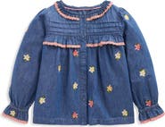 Mini Boden Kids' Embroidered Chambray Frill Shirt