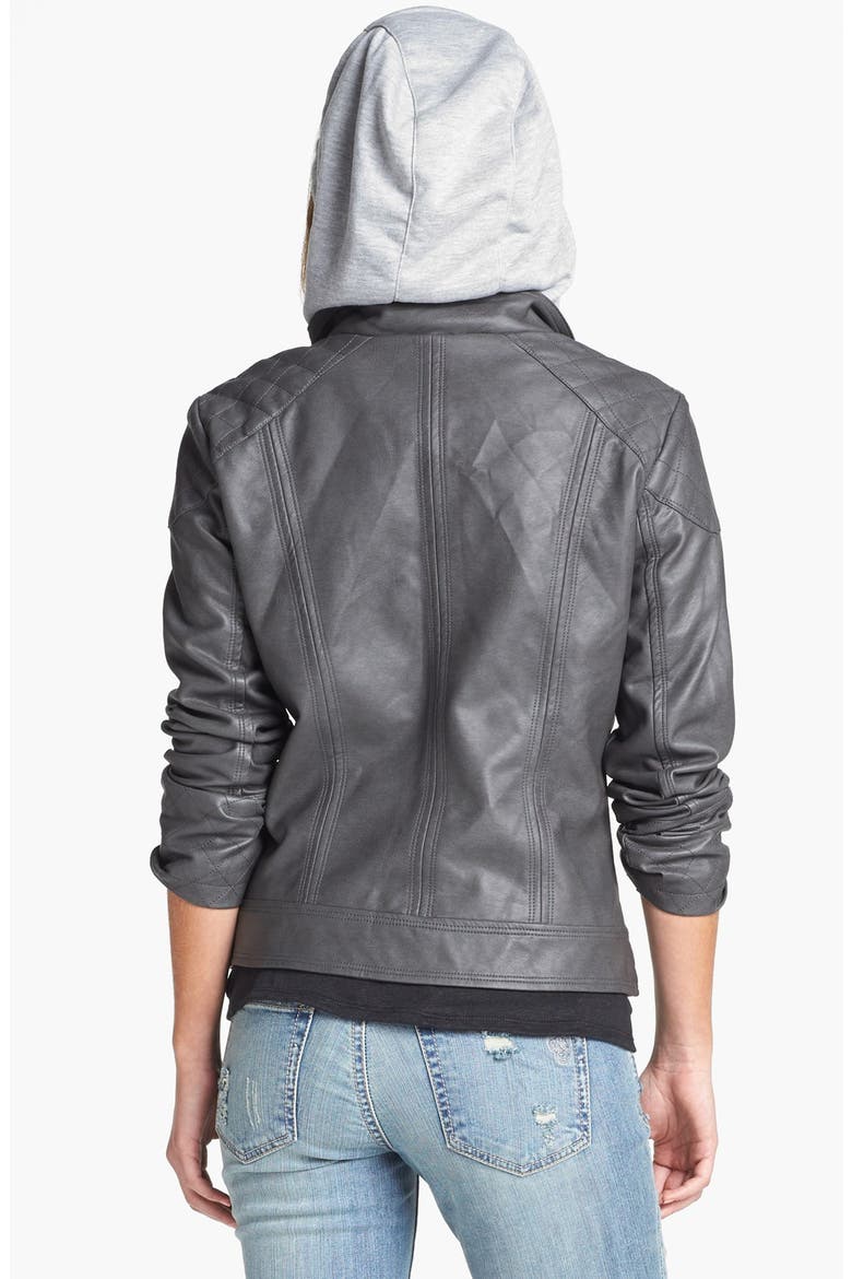 'Heathcliff' Hooded Faux Leather Jacket, Alternate, color, LIGHT GREY