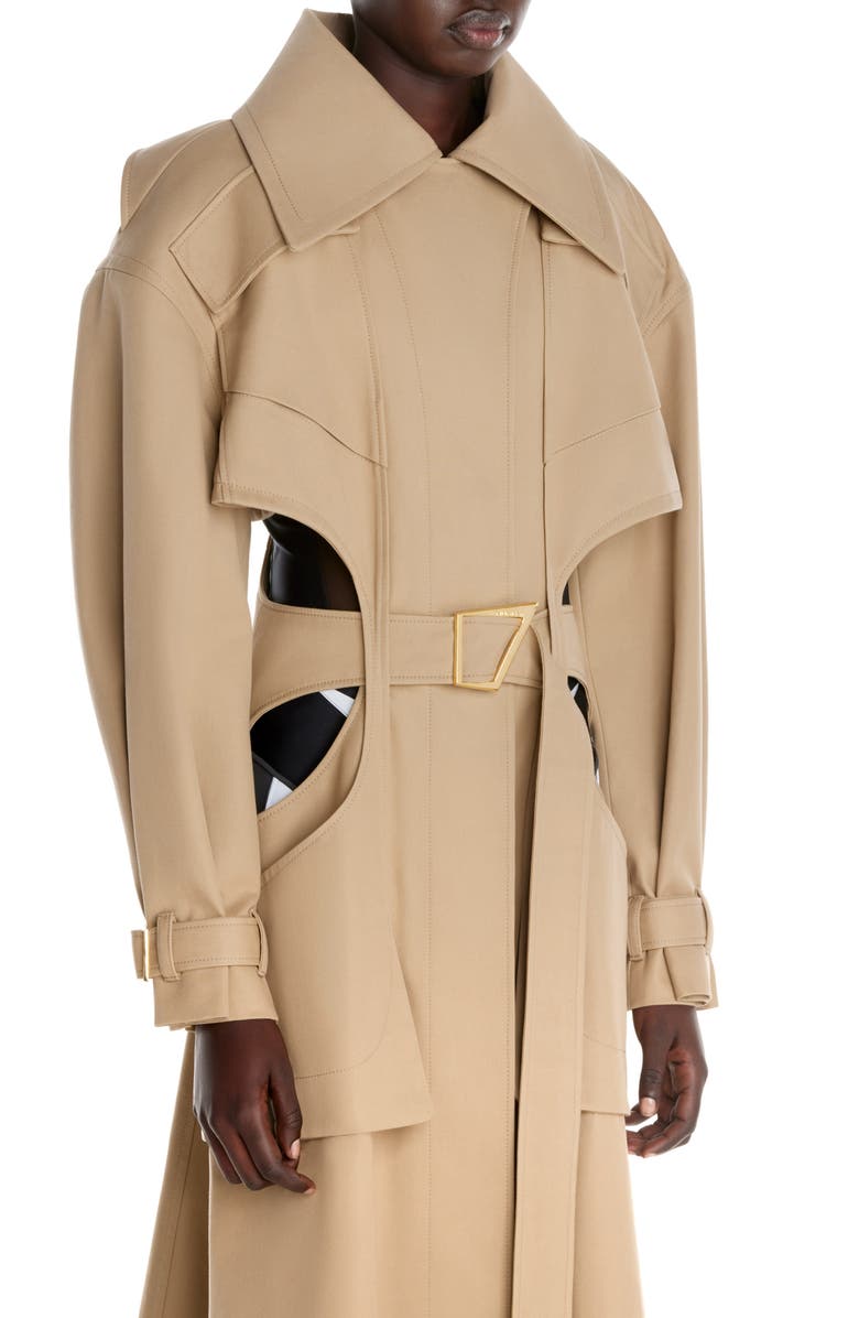 MUGLER Cutout Gabardine Trench Coat, Alternate, color, 