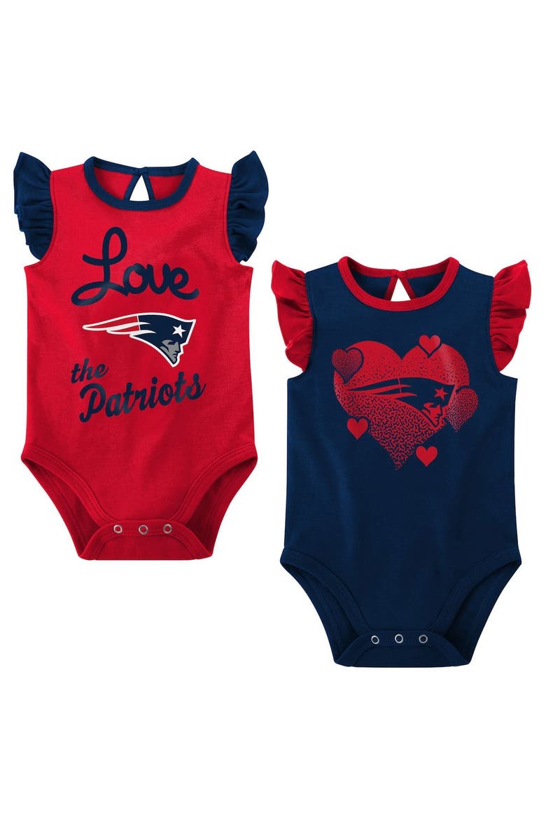 Girls Newborn & Infant Navy/Red New England Patriots Spread the Love 2-Pack Bodysuit Set, Main, color, Navy