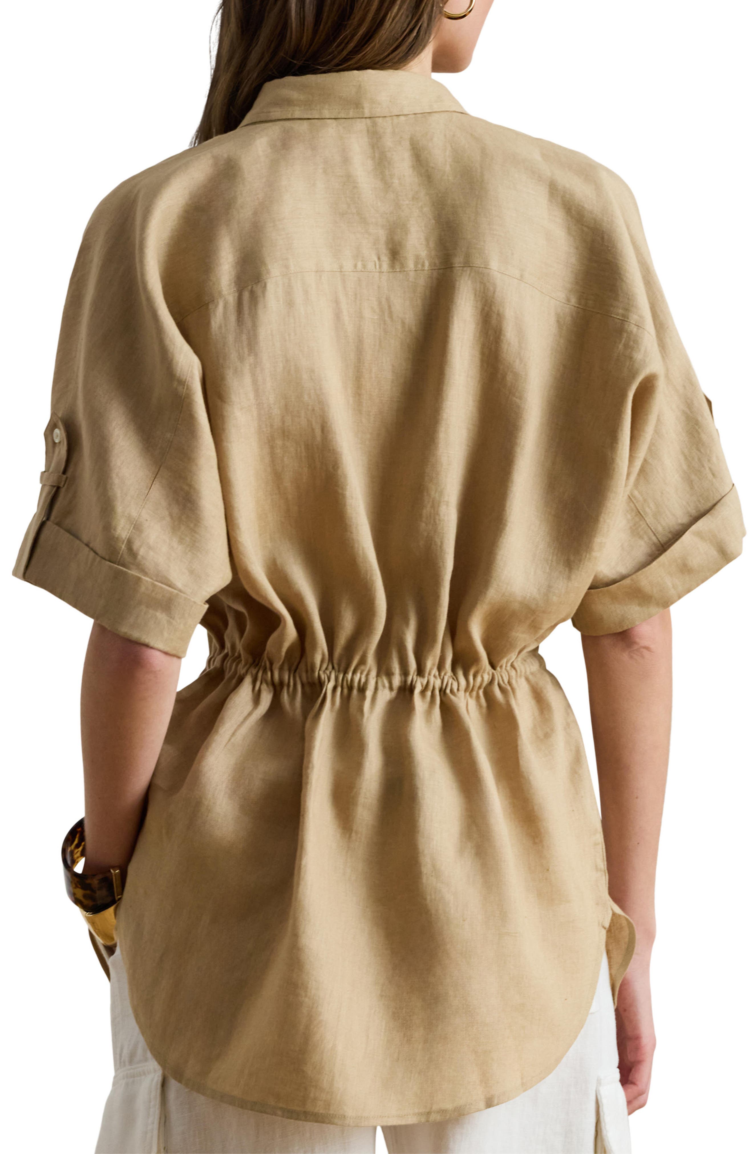 Lauren Ralph Lauren Linen Roll-Tab Sleeve Tunic (Women) | Nordstrom