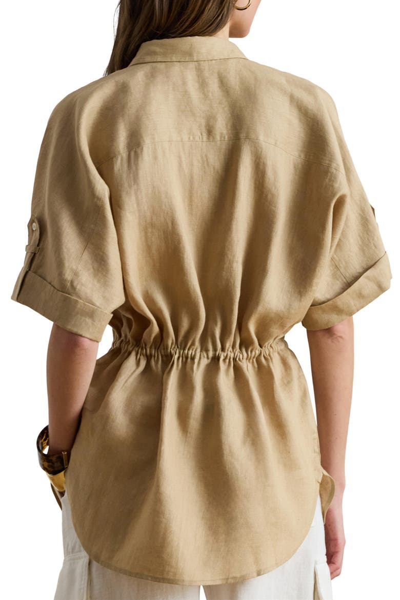 Linen Roll-Tab Sleeve Tunic, Alternate, color, BIRCH BEIGE