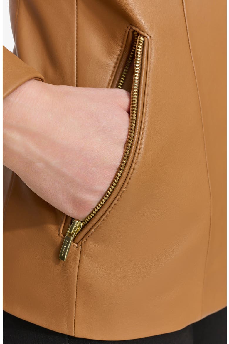 Collarless Leather Jacket, Alternate, color, HAZELNUT