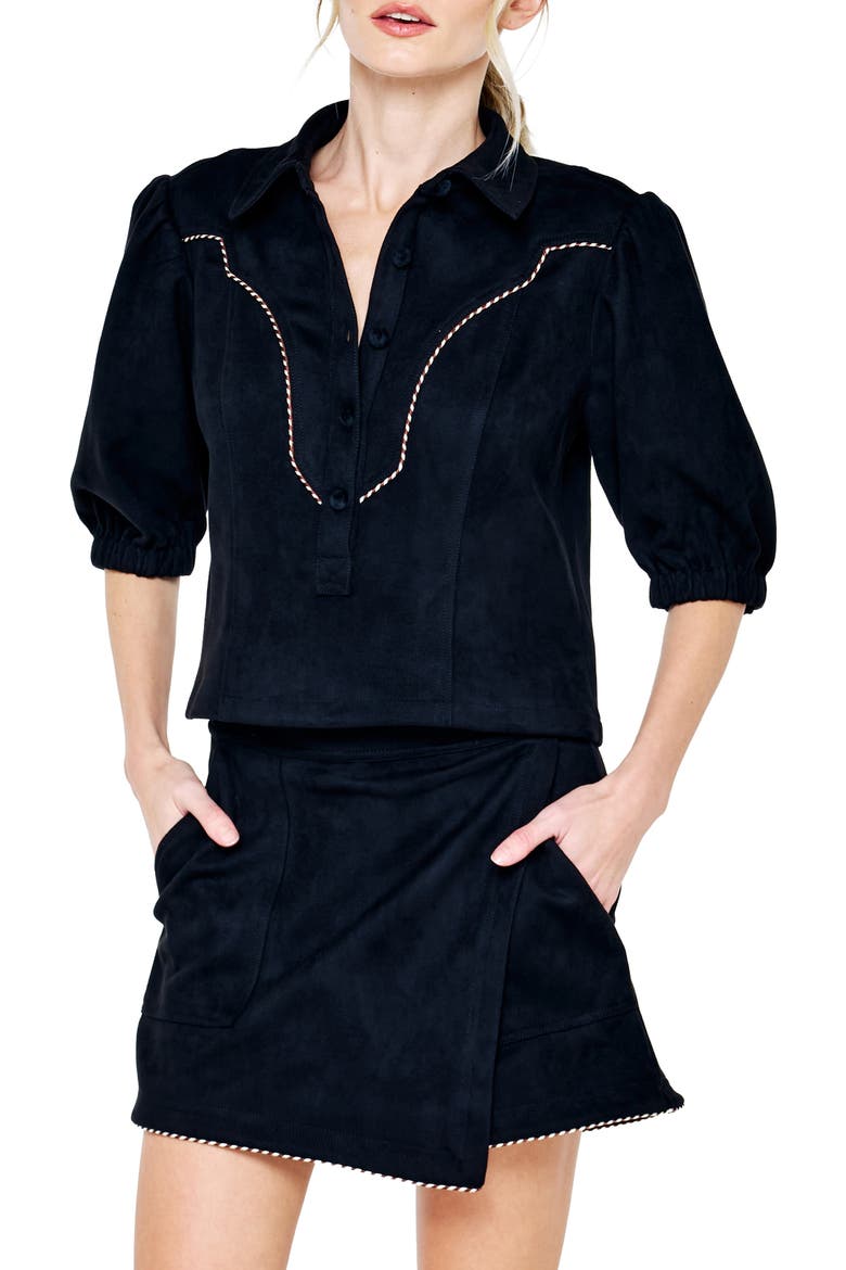 Vynessa Faux Suede Top, Alternate, color, BLACK