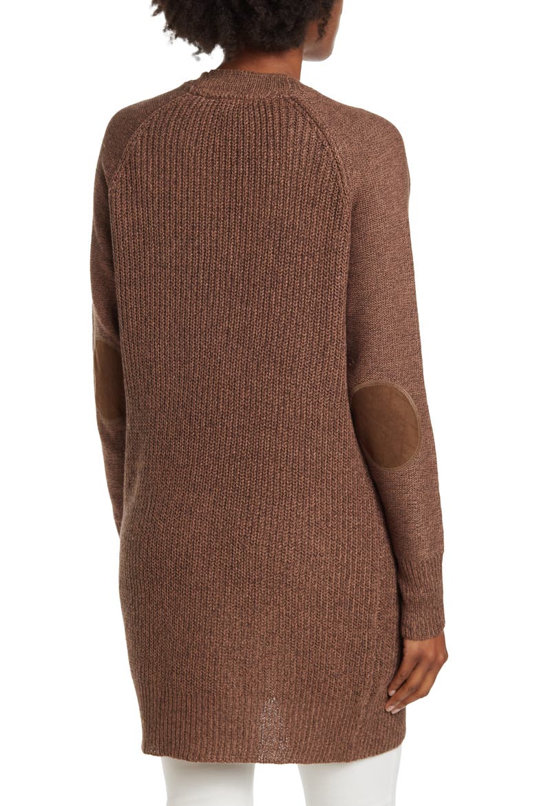 Elbow Patch Twist Cardigan, Alternate, color, COFFEE