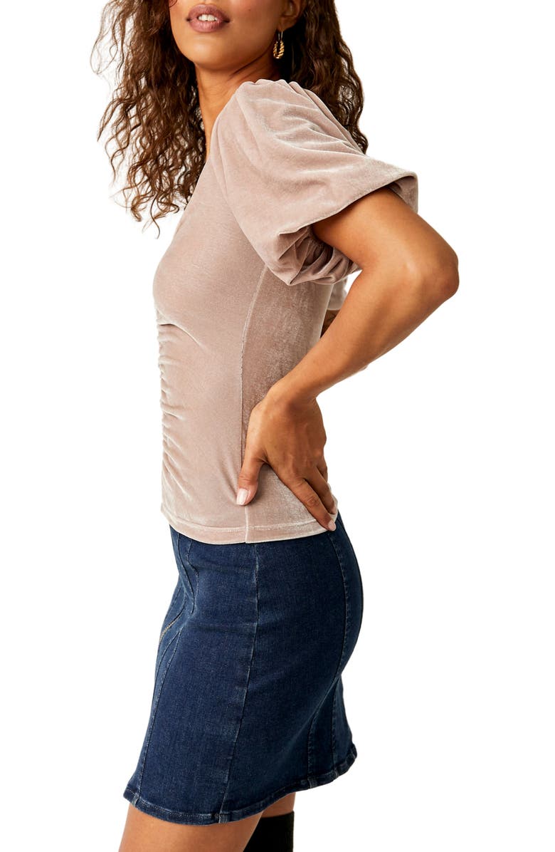 Free People Ruched Velvet V-Neck Top, Alternate, color, 