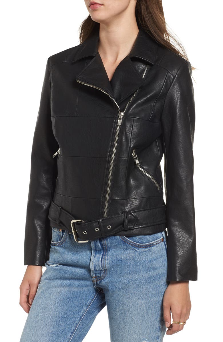 BB Dakota by Steve Madden BB Dakota Maria Washed Faux Leather Patchwork Jacket, Alternate, color, 
