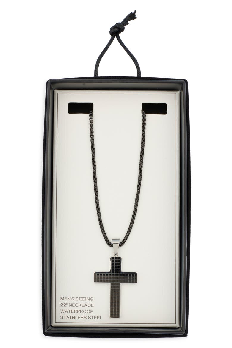 Men's Two-Tone Stainless Steel Cross Pendant Necklace, Main, color, BLACK- STAINLESS