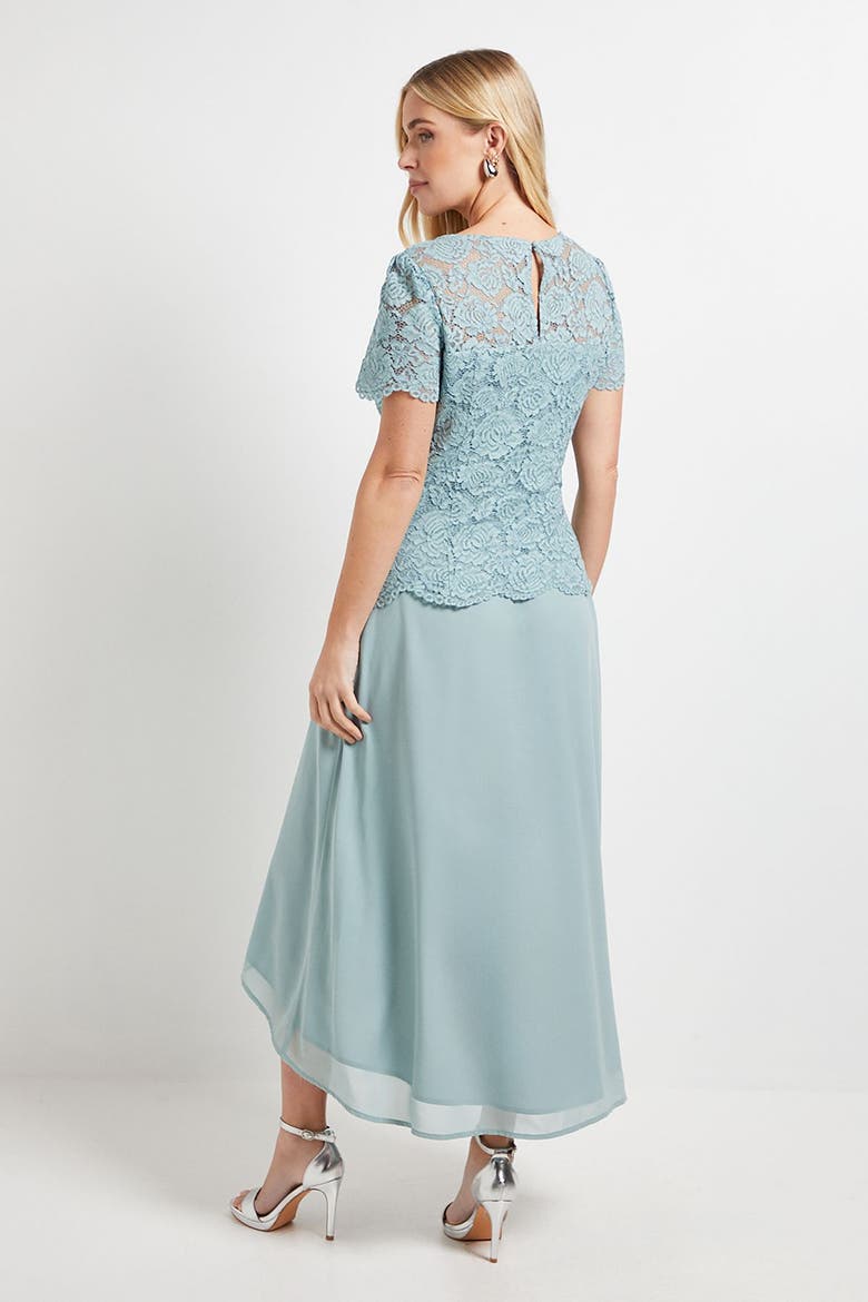 Petite Lace Overlay Midi Dress, Alternate, color, Sage