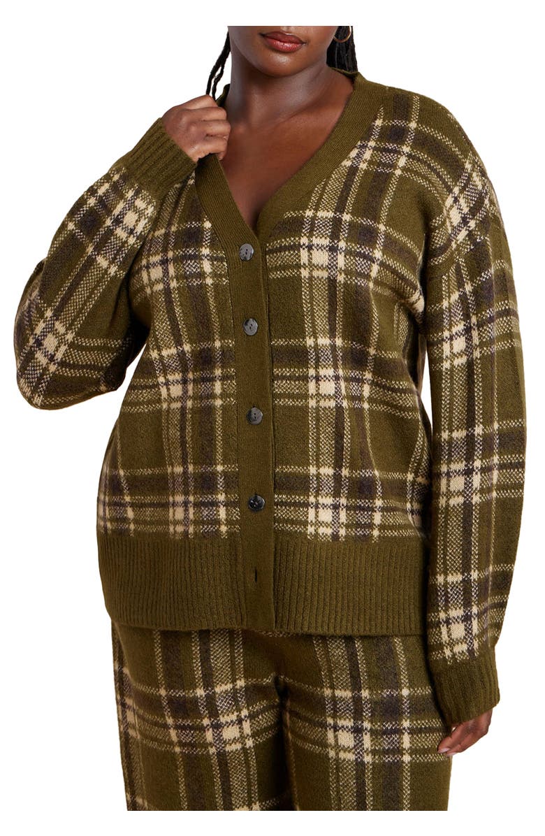 ELOQUII Printed Longline Cardigan, Main, color, Twill Plaid