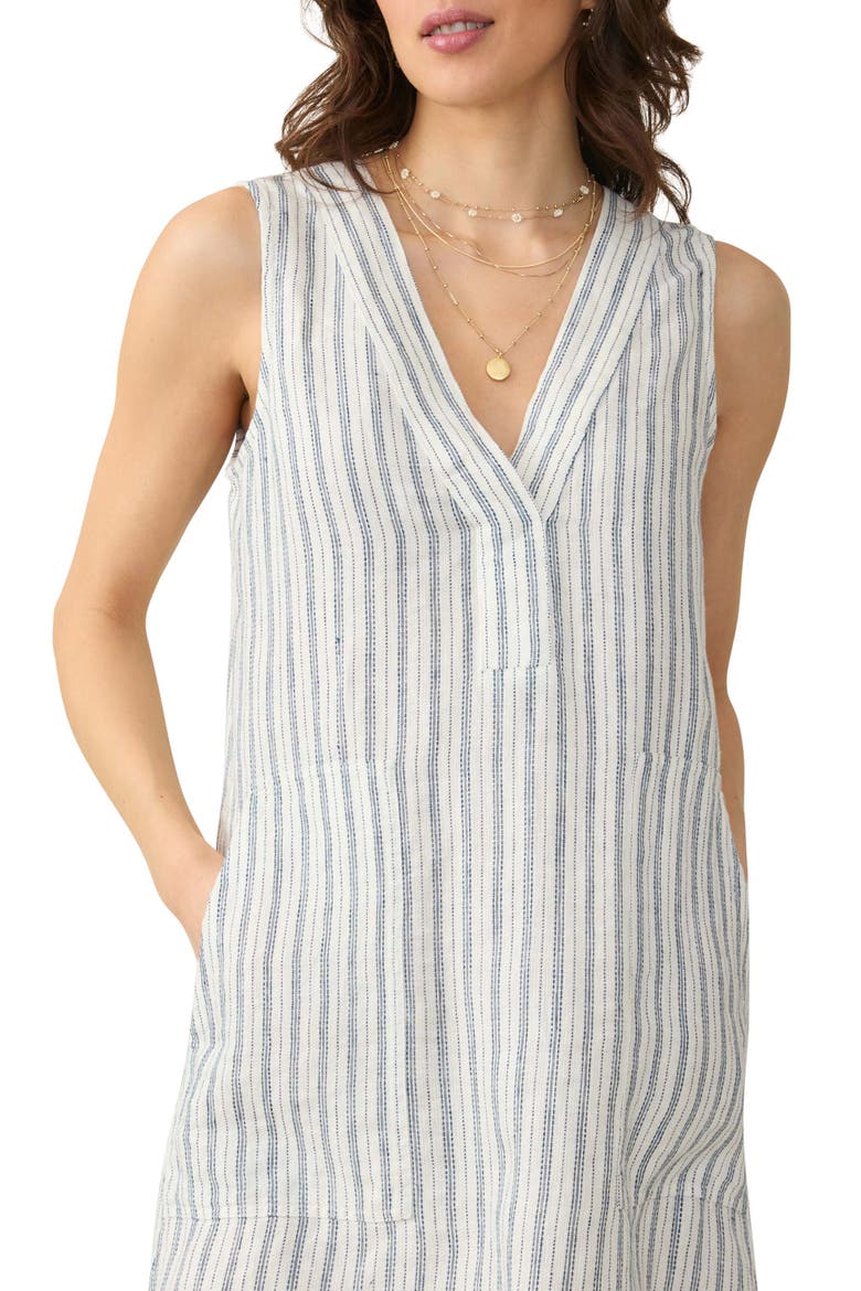 Azure Variegated Stripe Sleeveless Linen Minidress, Alternate, color, OCEANSIDE STRIPE