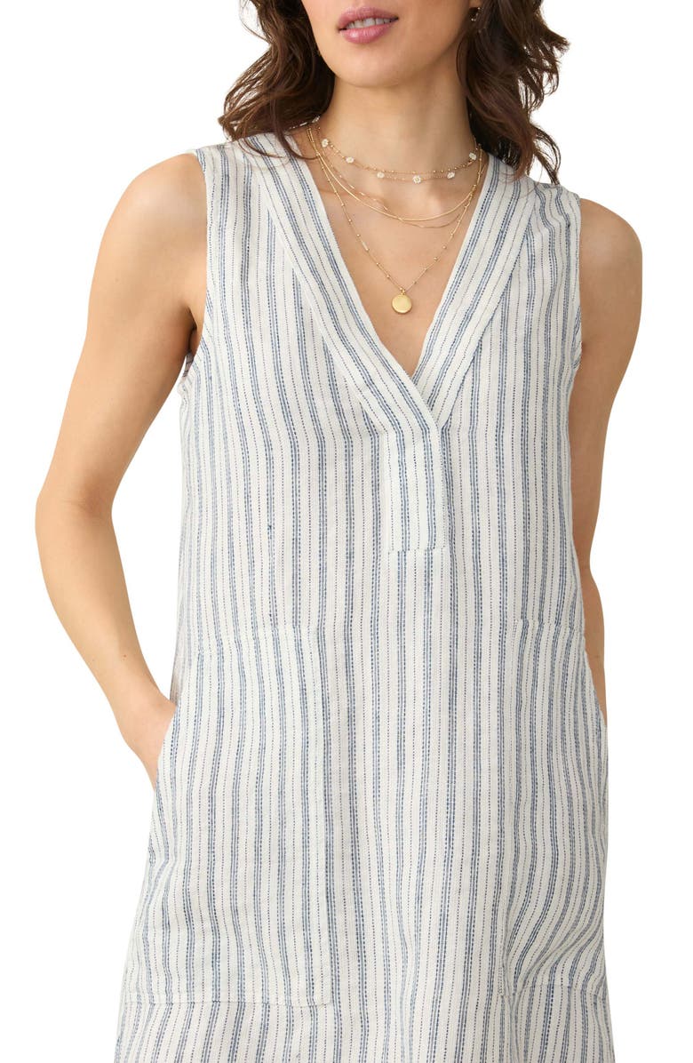 Faherty Azure Variegated Stripe Sleeveless Linen Minidress, Alternate, color, Oceanside Stripe
