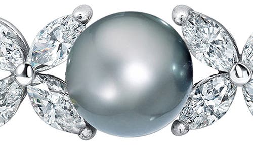 Crislu Xoxo Grey Pearl & Cubic Zirconia Pendant Necklace In Metallic