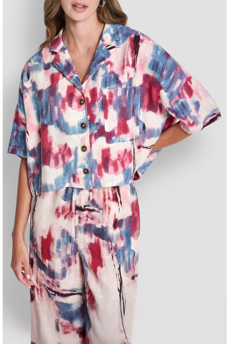 Convertible Collar Linen Button-Up Shirt, Main, color, URBAN BLOOM