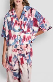 DKNY Convertible Collar Linen Button-Up Shirt