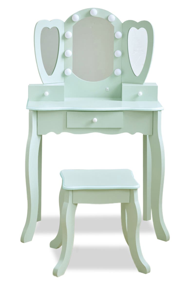 Heart Glow Vanity Table & Stool Set, Main, color, GREEN
