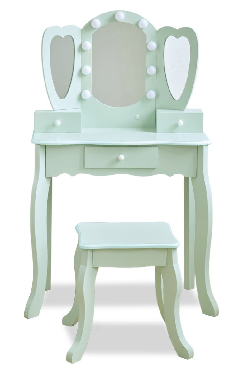 Teamson Kids Heart Glow Vanity Table & Stool Set, Main, color, Green