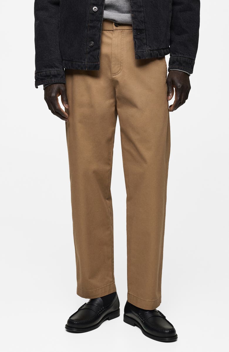 MANGO Regular Fit Cotton Trousers, Main, color, Medium Brown