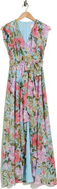 Eliza J Obi Floral Cap Sleeve High-Low Maxi Dress