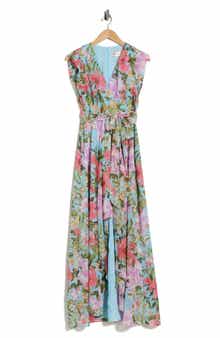 Eliza J Obi Floral Cap Sleeve High-Low Maxi Dress