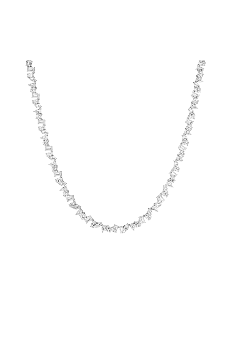 Lab Grown Sapphire Mixed Shape Tennis Necklace, Main, color, White Gold Vermeil