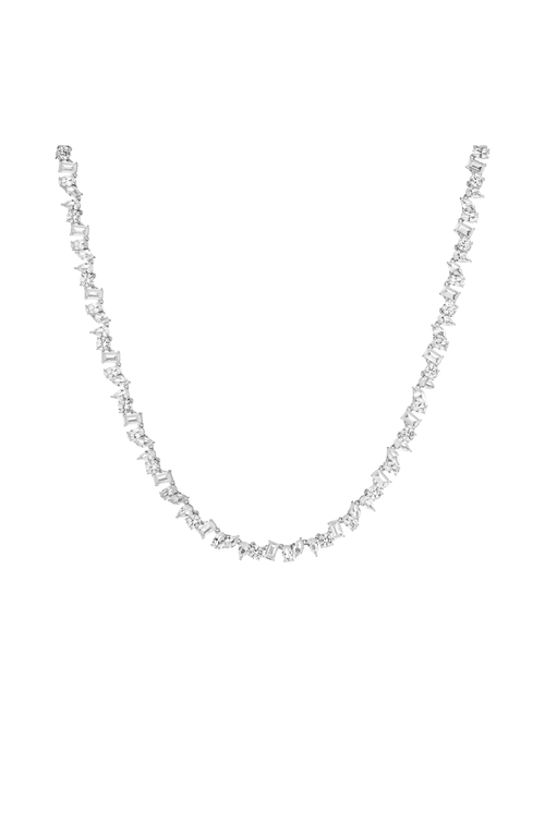 Aurate New York Lab Grown Sapphire Mixed Shape Tennis Necklace in White Gold Vermeil at Nordstrom