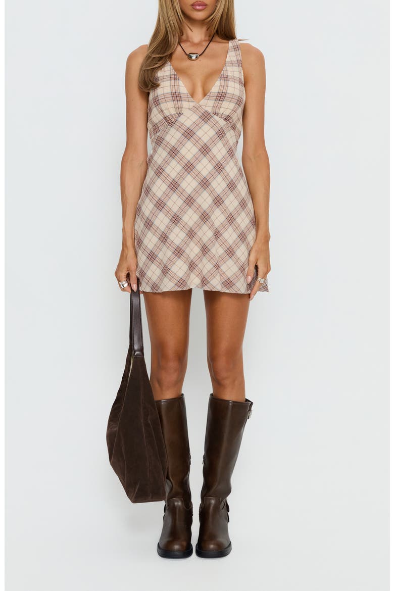 Nellie Plaid Sleeveless Cotton Minidress, Main, color, BEIGE PLAID