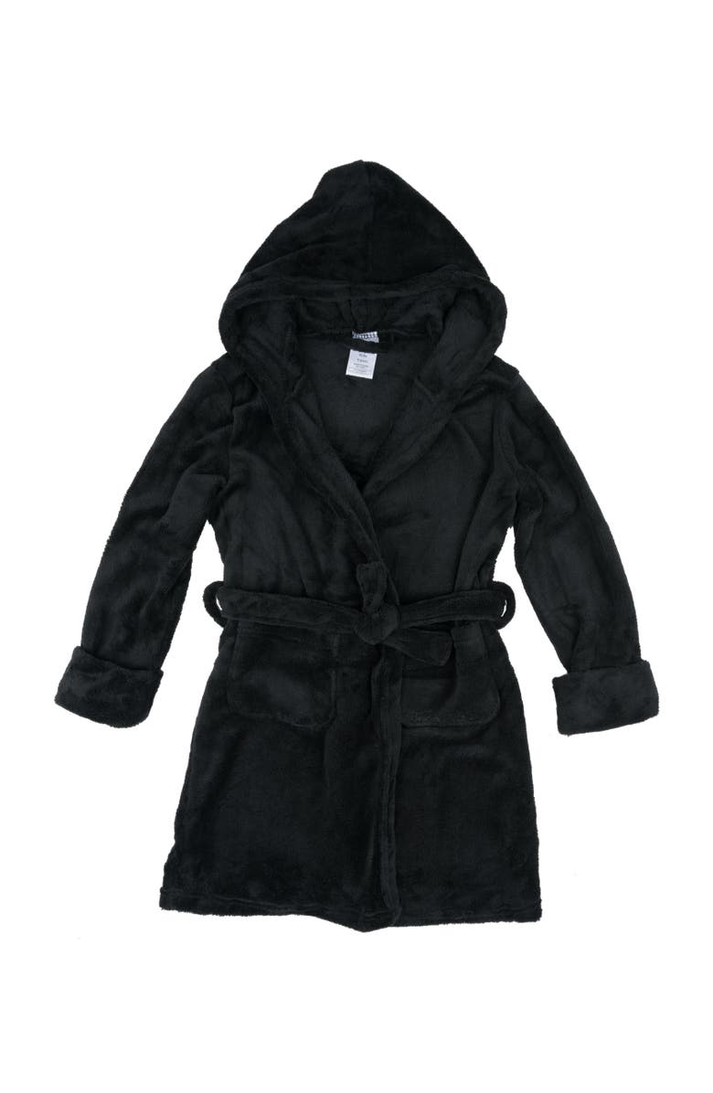 Leveret Kids Fleece Hooded Robe, Solid Colors, Alternate, color, Black