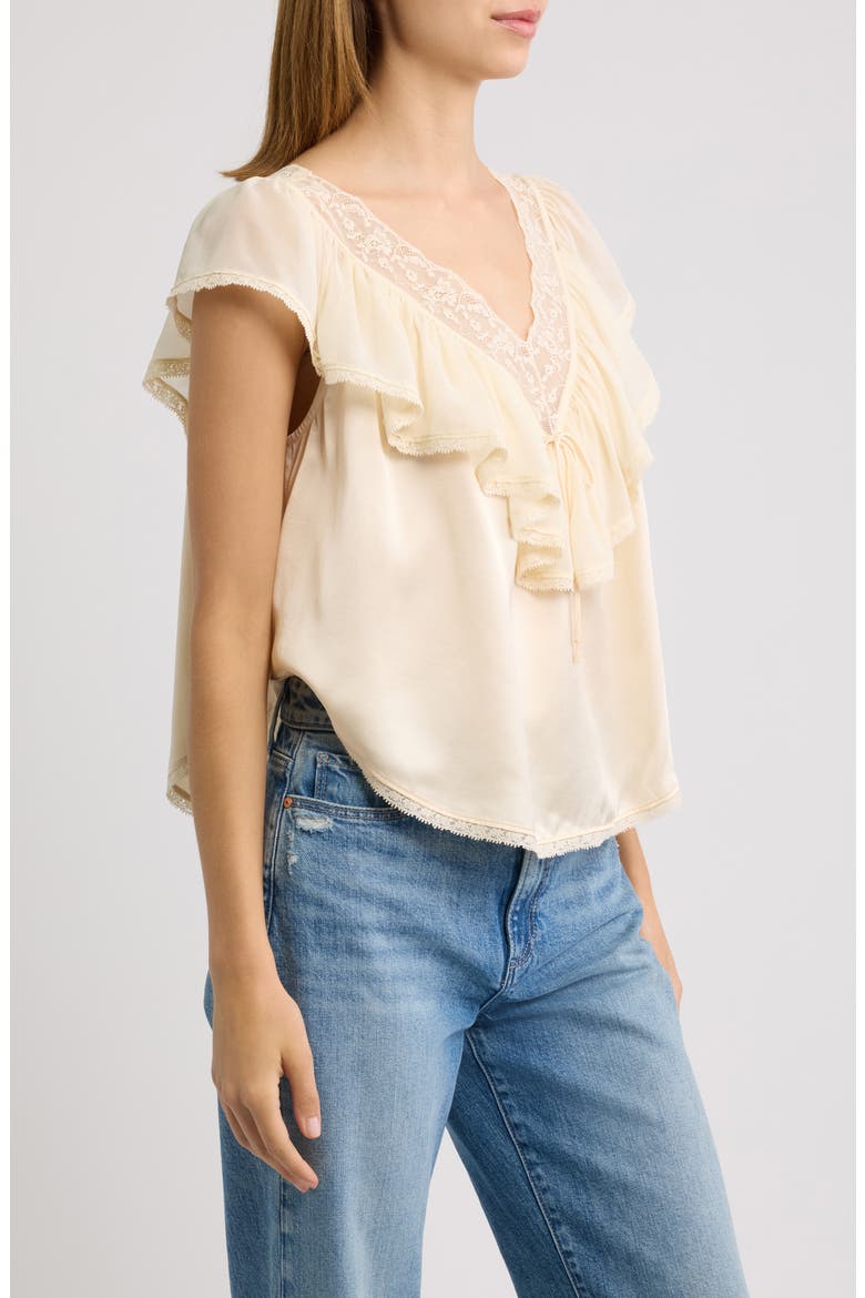 Yadira Silk Top with Lace Trim, Alternate, color, CANDLELIGHT