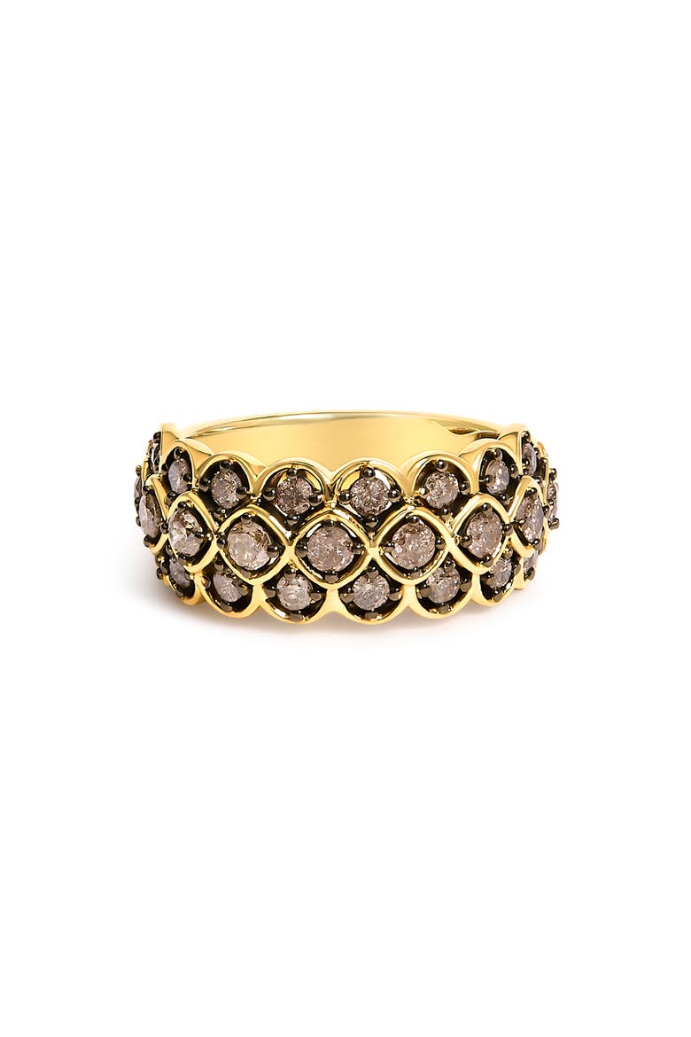 10K Yellow Gold Plated Sterling Silver 1.0 ctw Brown Diamond Scalloped Motif Band Ring, Main, color, Yellow Gold over Silver
