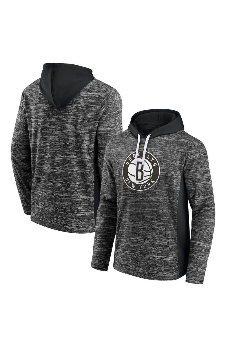 FANATICS Men's Fanatics Branded Heathered Charcoal/Black Brooklyn Nets Instant Replay Colorblocked Pullover Hoodie, Main, color, 