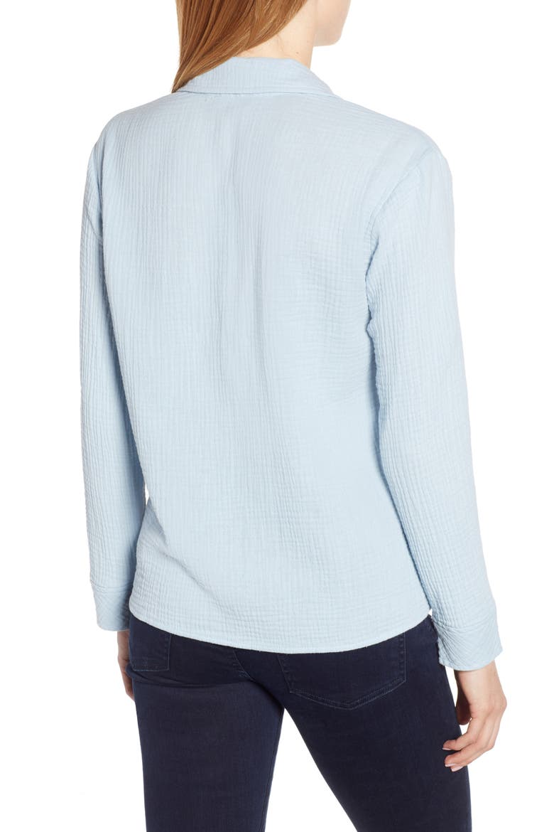 Button-Up Tie Front Top, Alternate, color, BLUEBELL