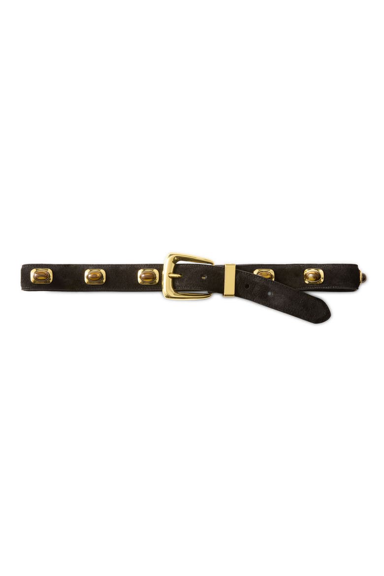 Stone Embellished Suede Belt, Main, color, BLACK