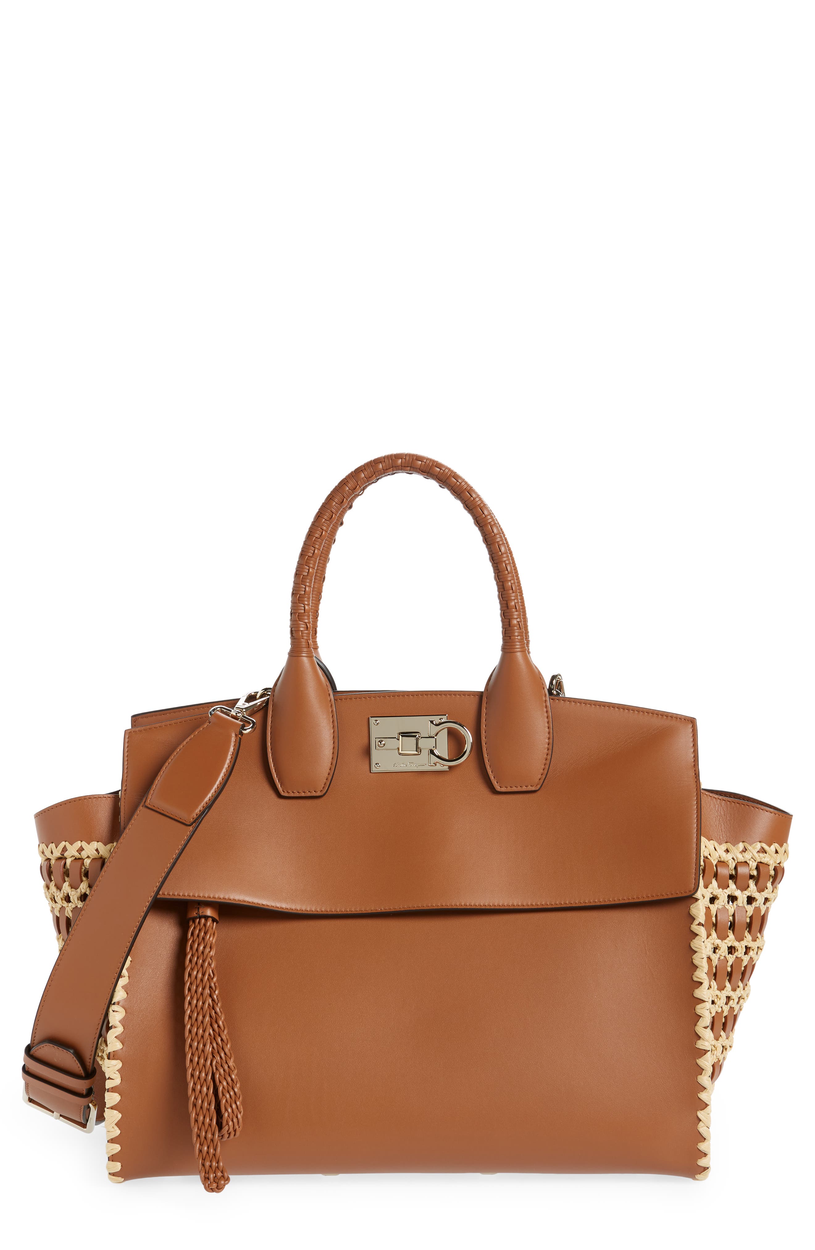 FERRAGAMO The Studio Soft Woven Top Handle Bag, Main, color, 