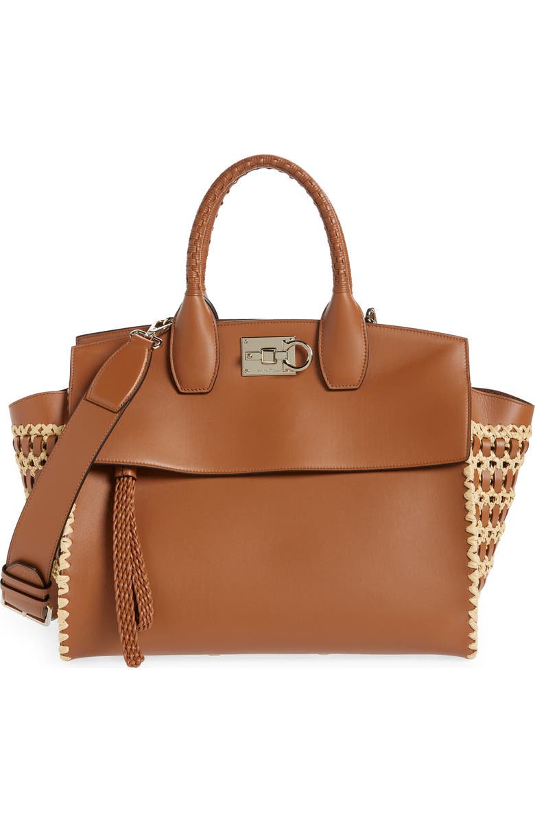 FERRAGAMO The Studio Soft Woven Top Handle Bag, Main, color,