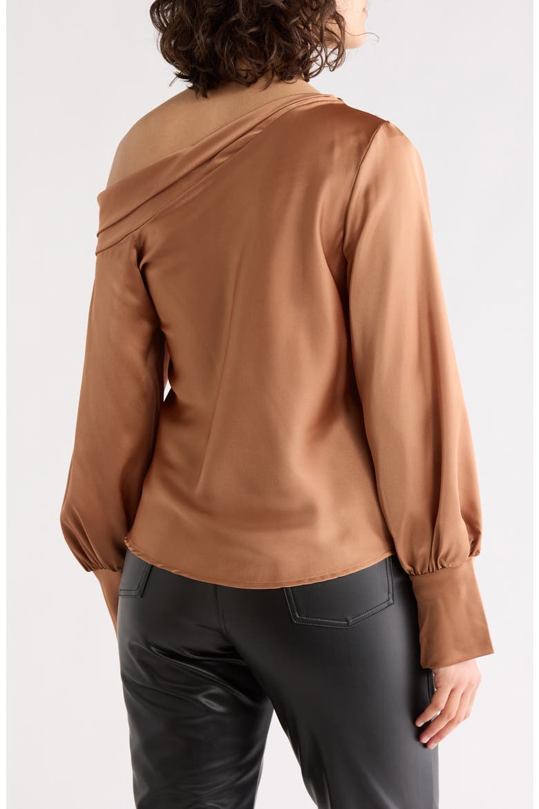 Asymmetrical Drop Shoulder Satin Top, Alternate, color, CARAMEL