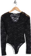 ALICE + OLIVIA Teagan Lace V-Neck Long Sleeve Bodysuit