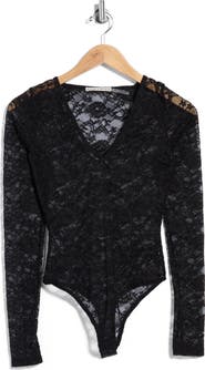 ALICE + OLIVIA Teagan Lace V-Neck Long Sleeve Bodysuit