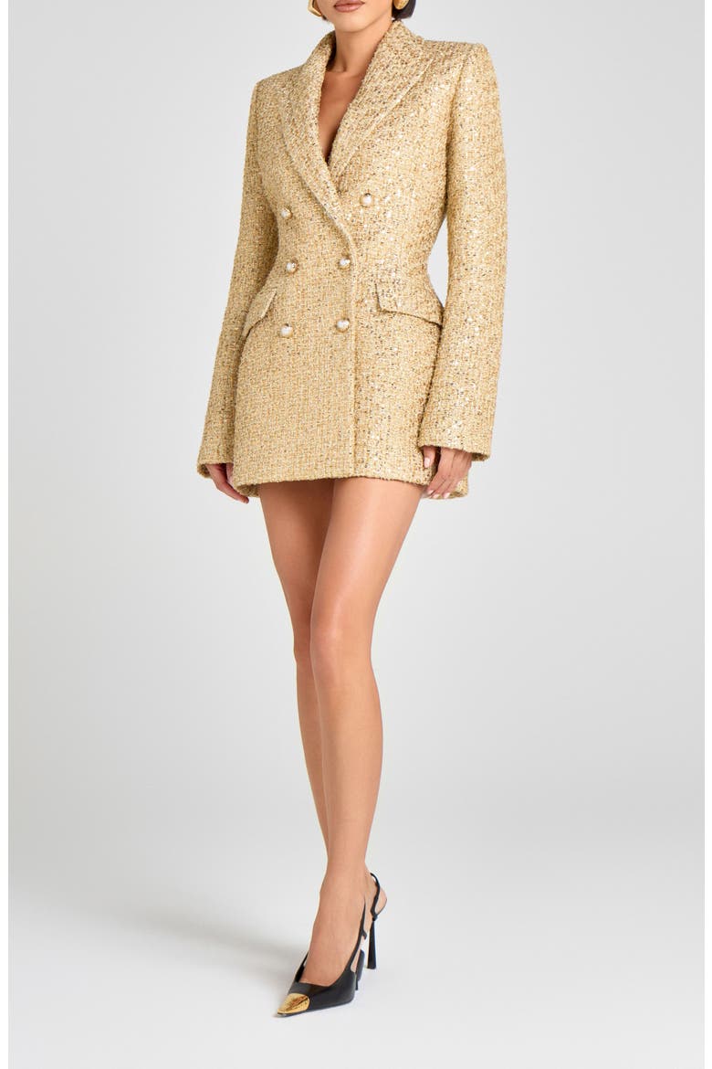 Metallic Tweed Long Sleeve Cocktail Coat Dress, Alternate, color, GOLD