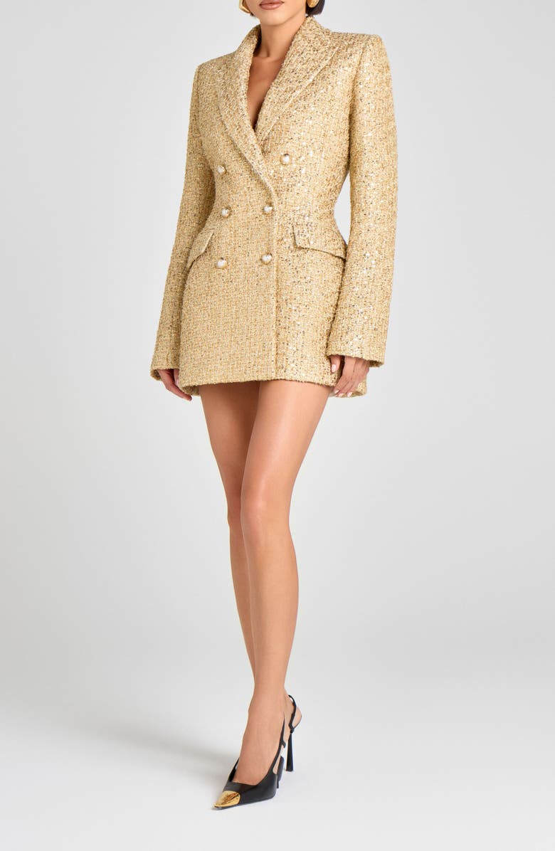 NADINE MERABI Metallic Tweed Long Sleeve Cocktail Coat Dress, Alternate, color, Gold