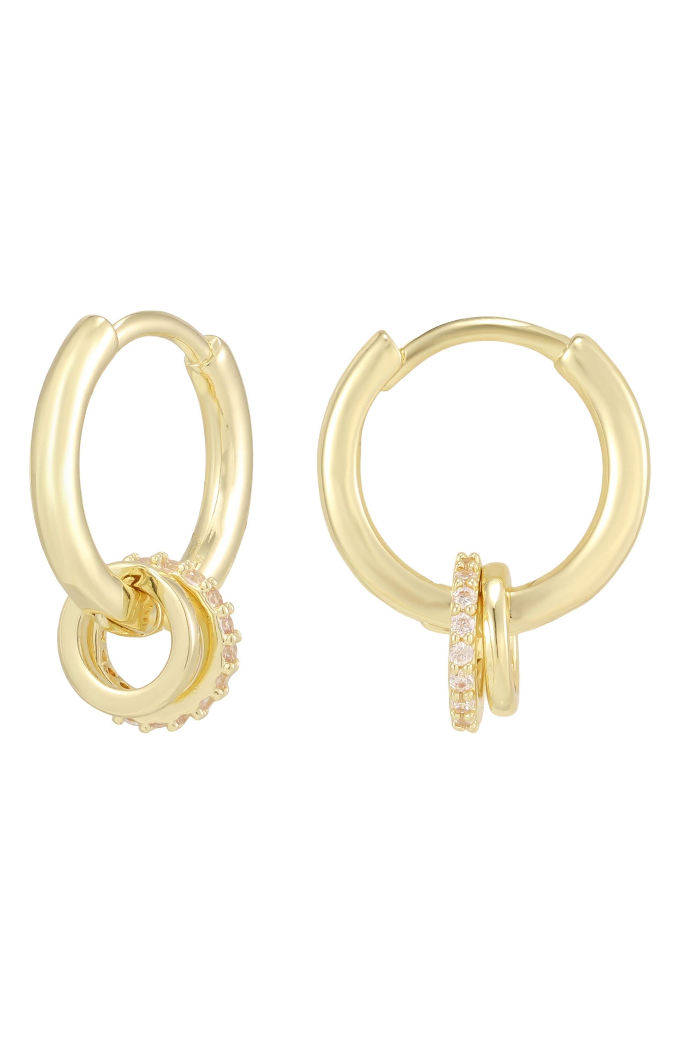 14k Gold Plated Detachable Cubic Zirconia Huggie Hoop Earrings